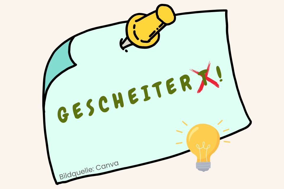Wortspiel zum Perspektivwechsel: streiche den letzten Buchstaben und aus Gescheitert wird gescheiter!